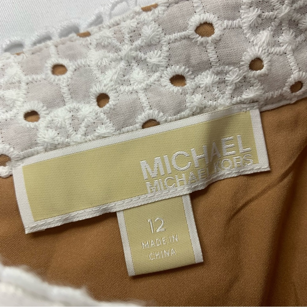 NWT MICHAEL MICHAEL KORS Eyelet Ruffled White Midi Skirt Cottagecore, size 12 - Picture 4 of 15